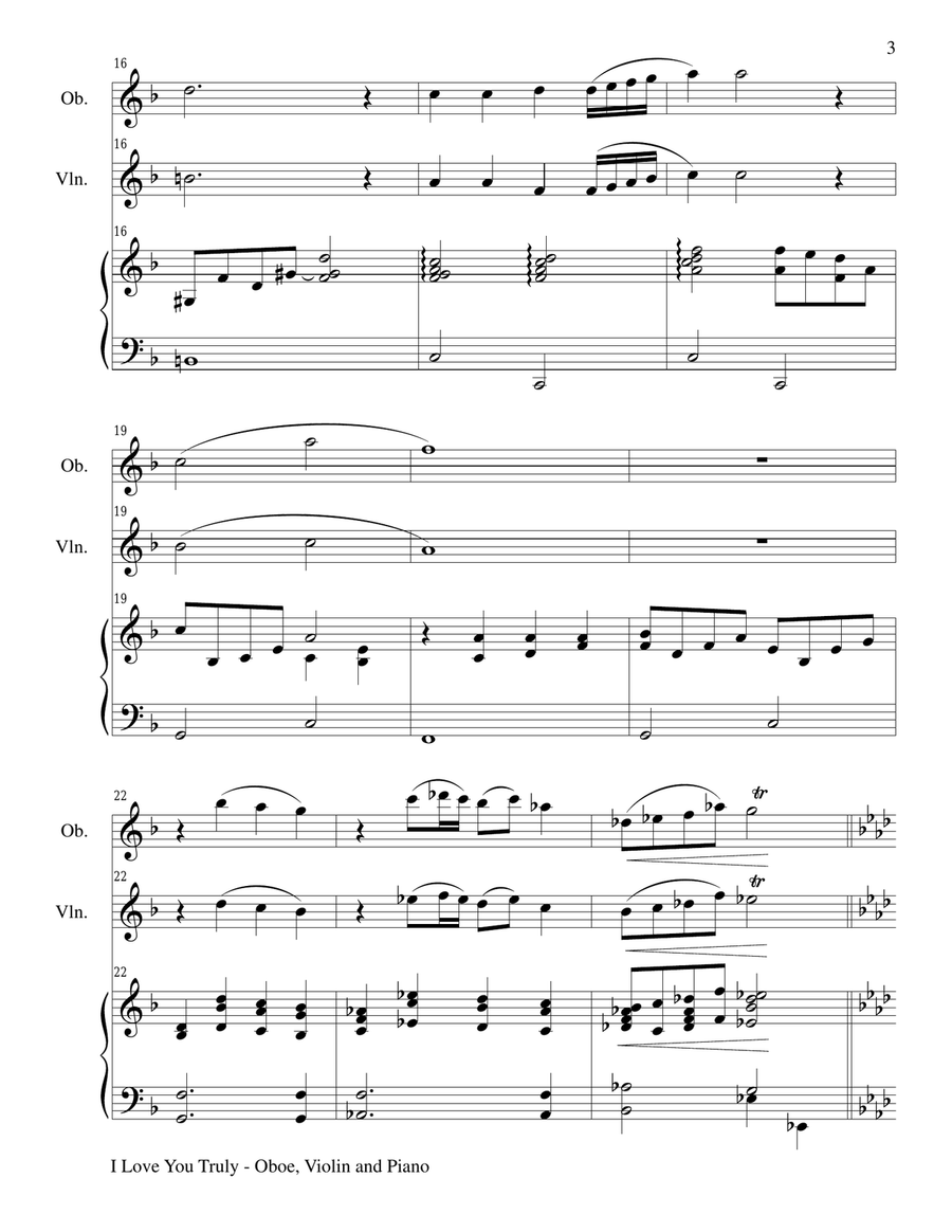 I LOVE YOU TRULY (Trio – Oboe, Violin, and Piano with Score and Parts) Small Ensemble scores gallery preview page 3