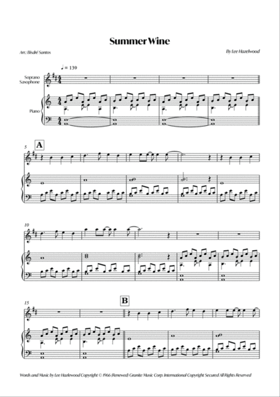 Summer Wine Soprano Saxophone scores gallery preview page 2