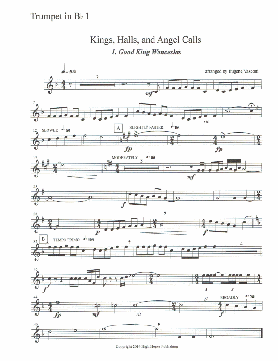 Kings, Halls, and Angel Calls Brass Ensemble scores gallery preview page 1