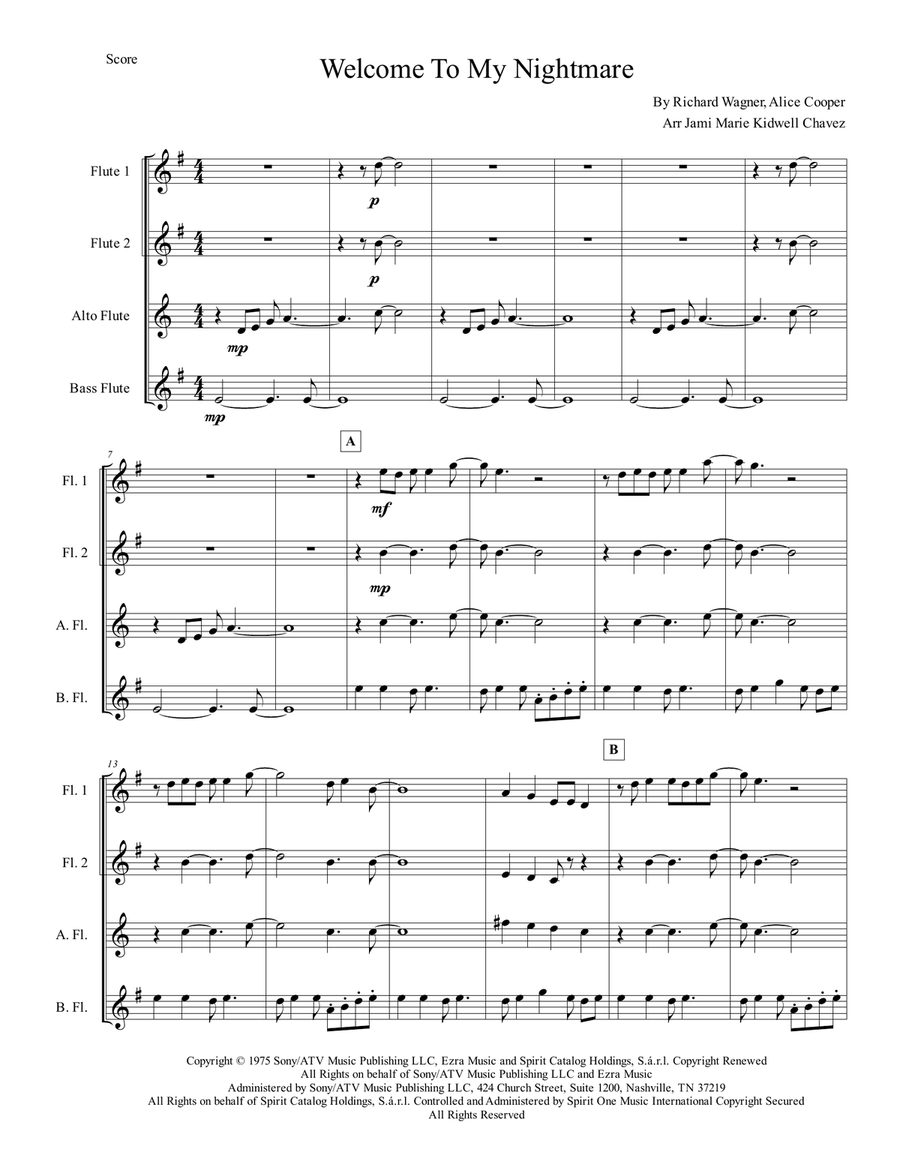 Welcome To My Nightmare Flute Choir scores gallery preview page 2