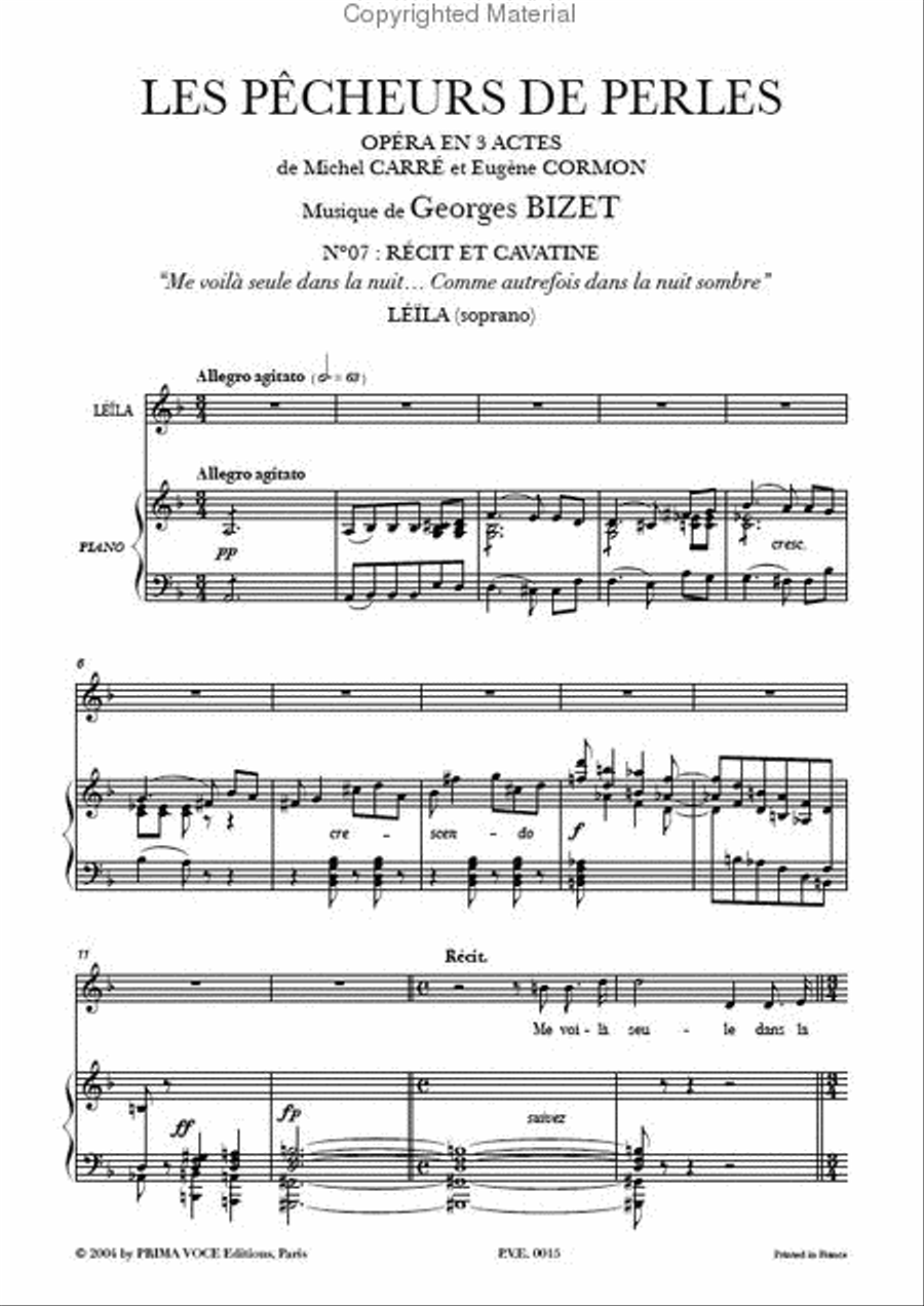 Me voila seule dans la nuit... Comme autrefois dans la nuit sombre from Les Pecheurs de Perles Soprano Voice scores gallery preview page 2