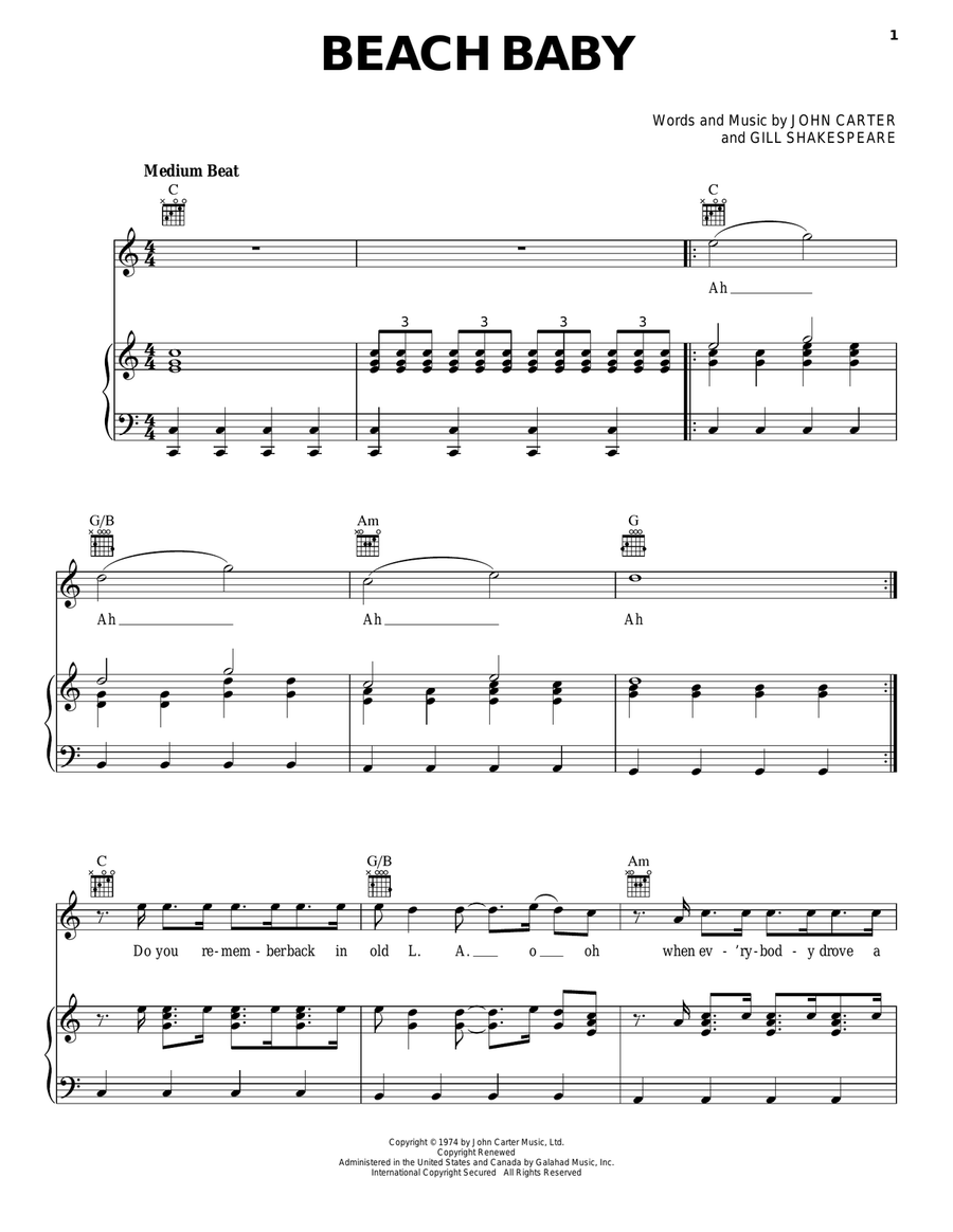Beach Baby Beach Baby Piano, Vocal, Guitar scores gallery preview page 1