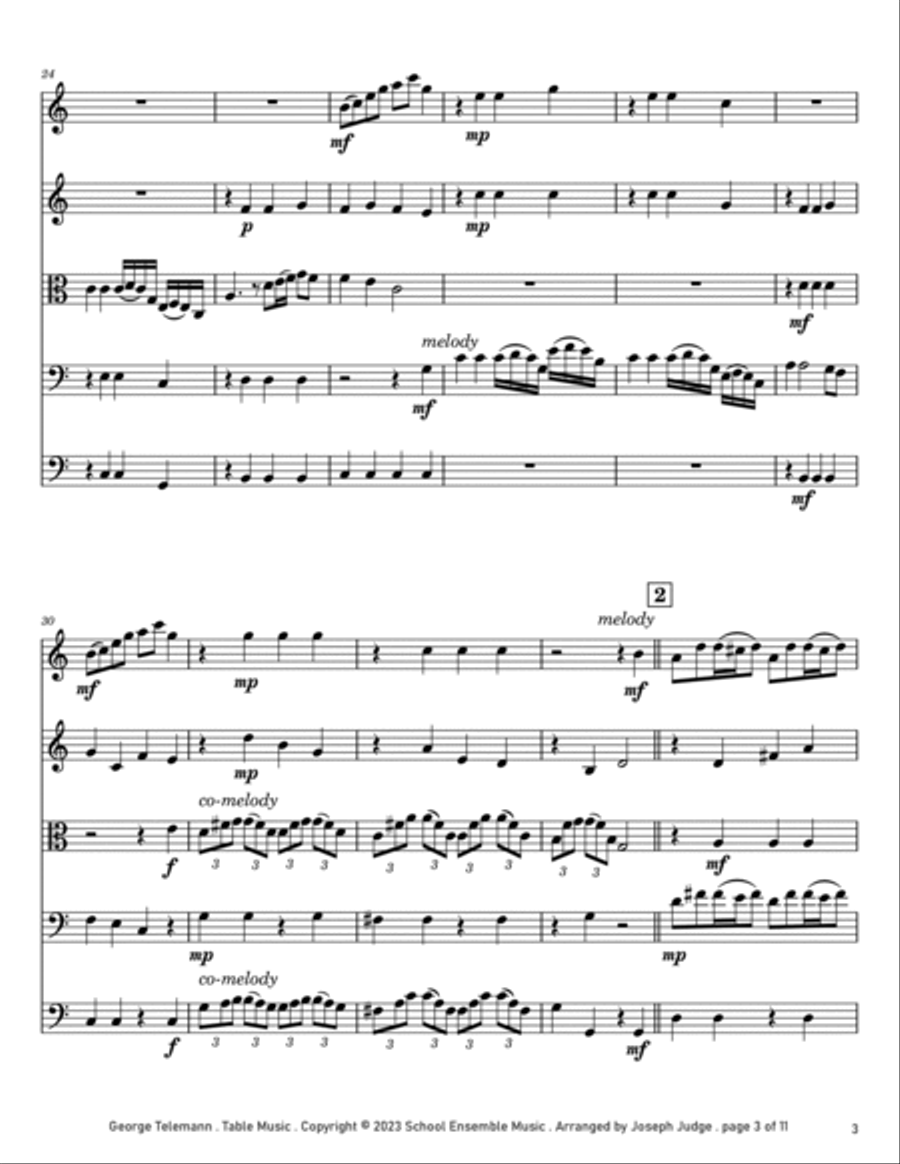 Table Music by Telemann for String Quintet in Schools String Quintet scores gallery preview page 3