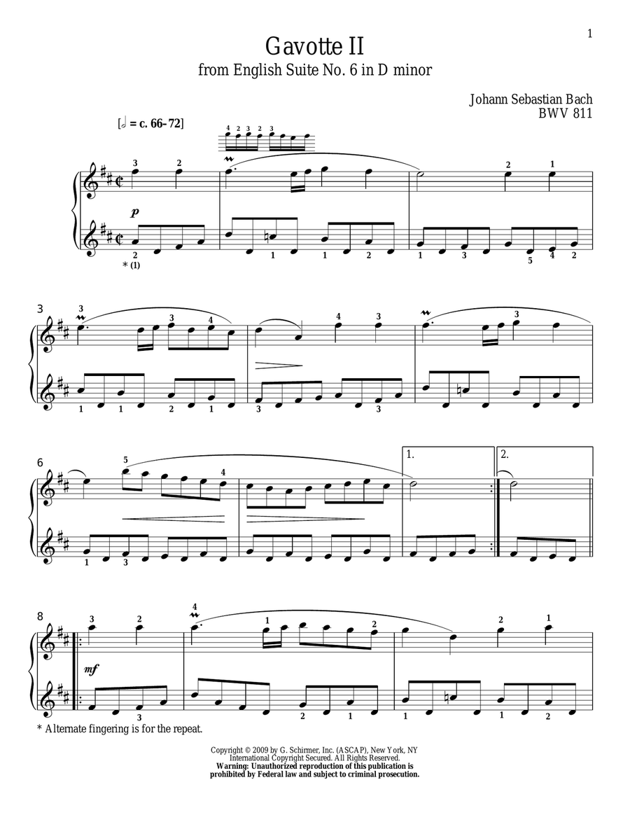 Gavotte II, BWV 811 Piano Solo scores gallery preview page 1
