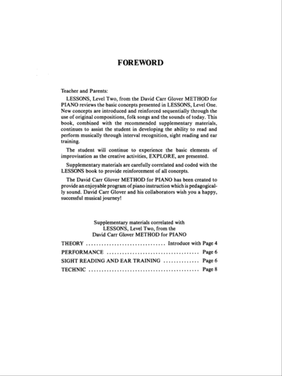 David Carr Glover Method for Piano Lessons Piano Method scores gallery preview page 2