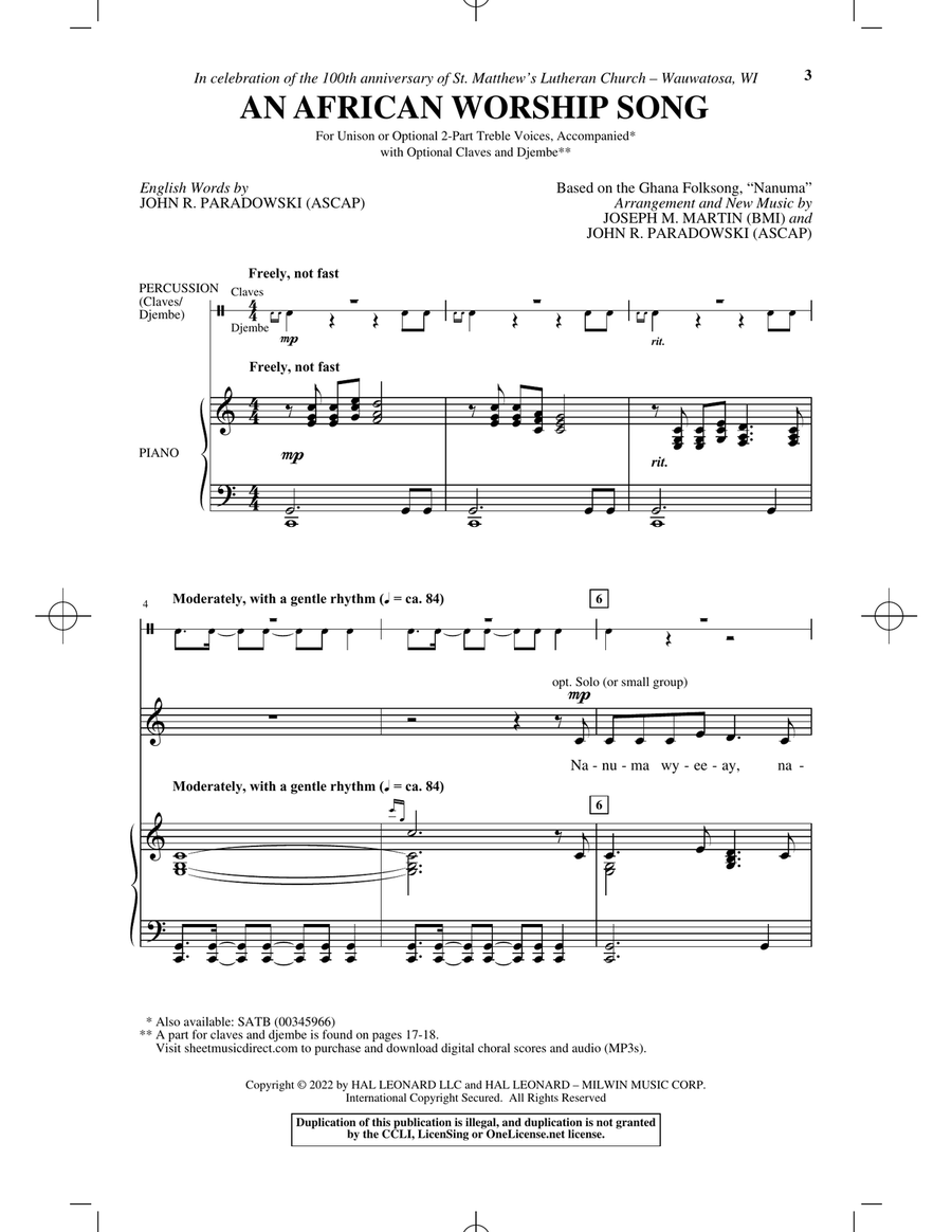 An African Worship Song 2-Part scores gallery preview page 1