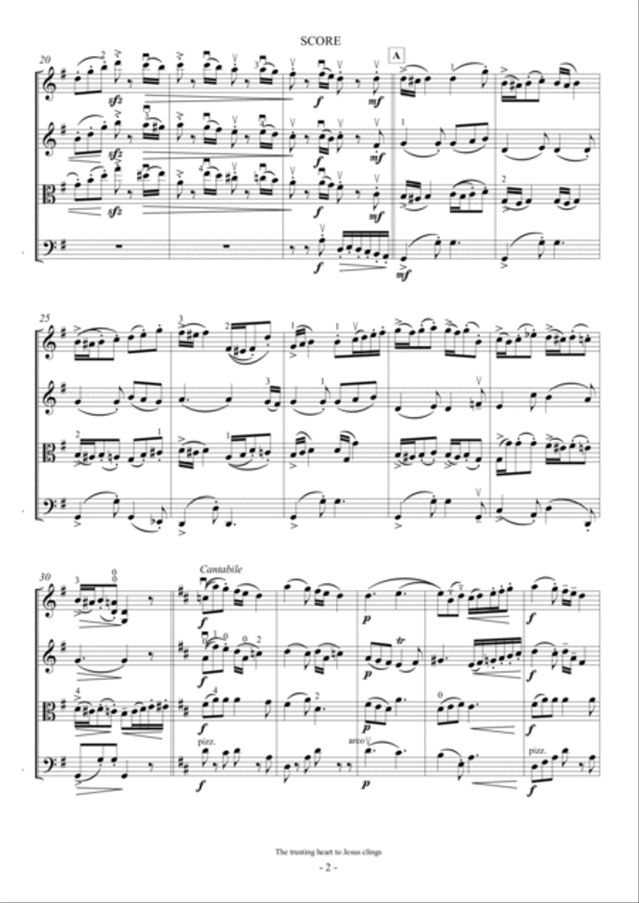 The trusting heart to Jesus clings (For String Quartet) String Quartet scores gallery preview page 2