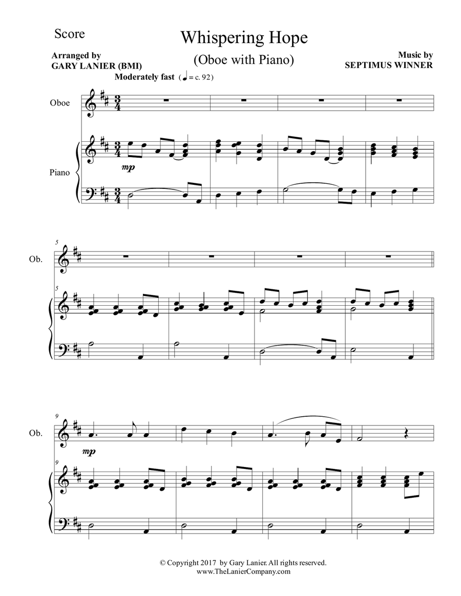 WHISPERING HOPE (Duet – Oboe & Piano with Score/Part) Piano scores gallery preview page 2
