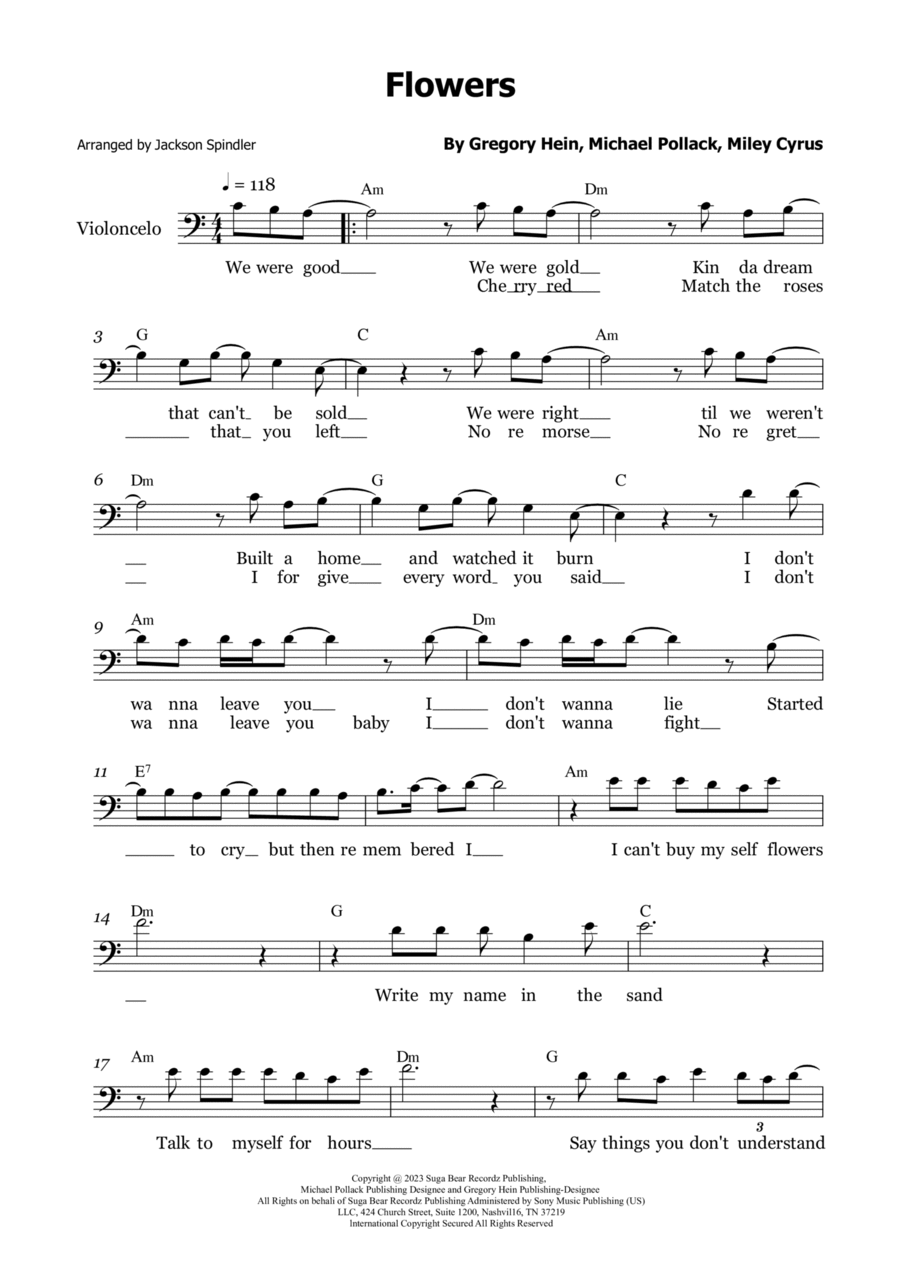 Flowers Cello Solo scores gallery preview page 1
