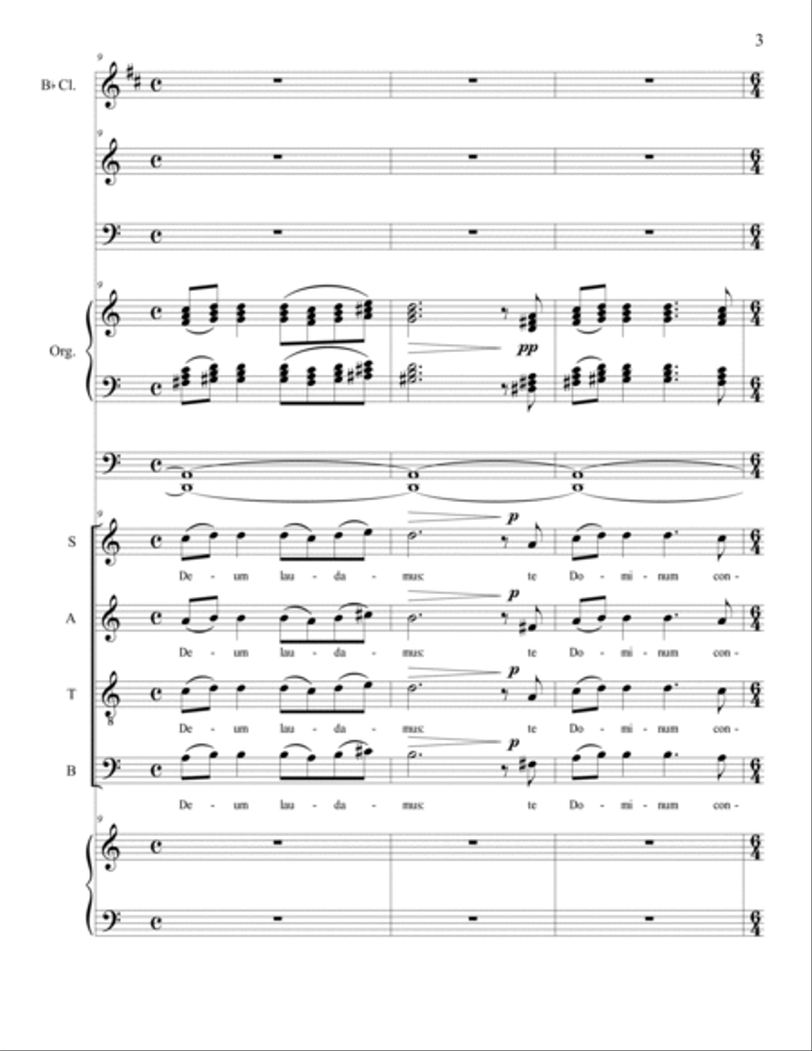 Arkady Leytush - 'Te Deum' for SATB Choir, Clarinet, Organ, Harpsichord and Carillon 4-Part scores gallery preview page 3