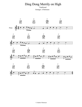 Book cover for Ding Dong Merrily on High for Easy Flute with Guitar Chords