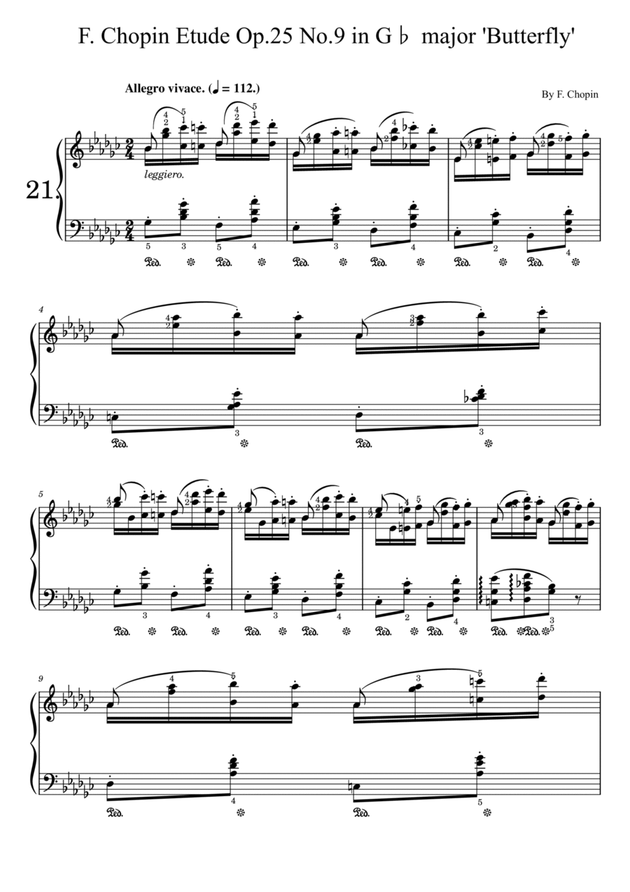 F. Chopin Etude Op.25 No.9 in G♭ major 'Butterfly' (With Finger Number),Original Edition,Piano Solo Piano Method scores gallery preview page 1