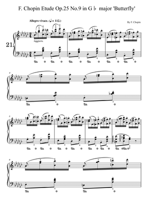 F. Chopin Etude Op.25 No.9 in G♭ major 'Butterfly' (With Finger Number),Original Edition,Piano Solo