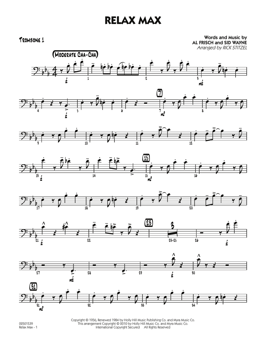 Relax Max (arr. Rick Stitzel) - Trombone 1 Jazz Ensemble scores gallery preview page 1