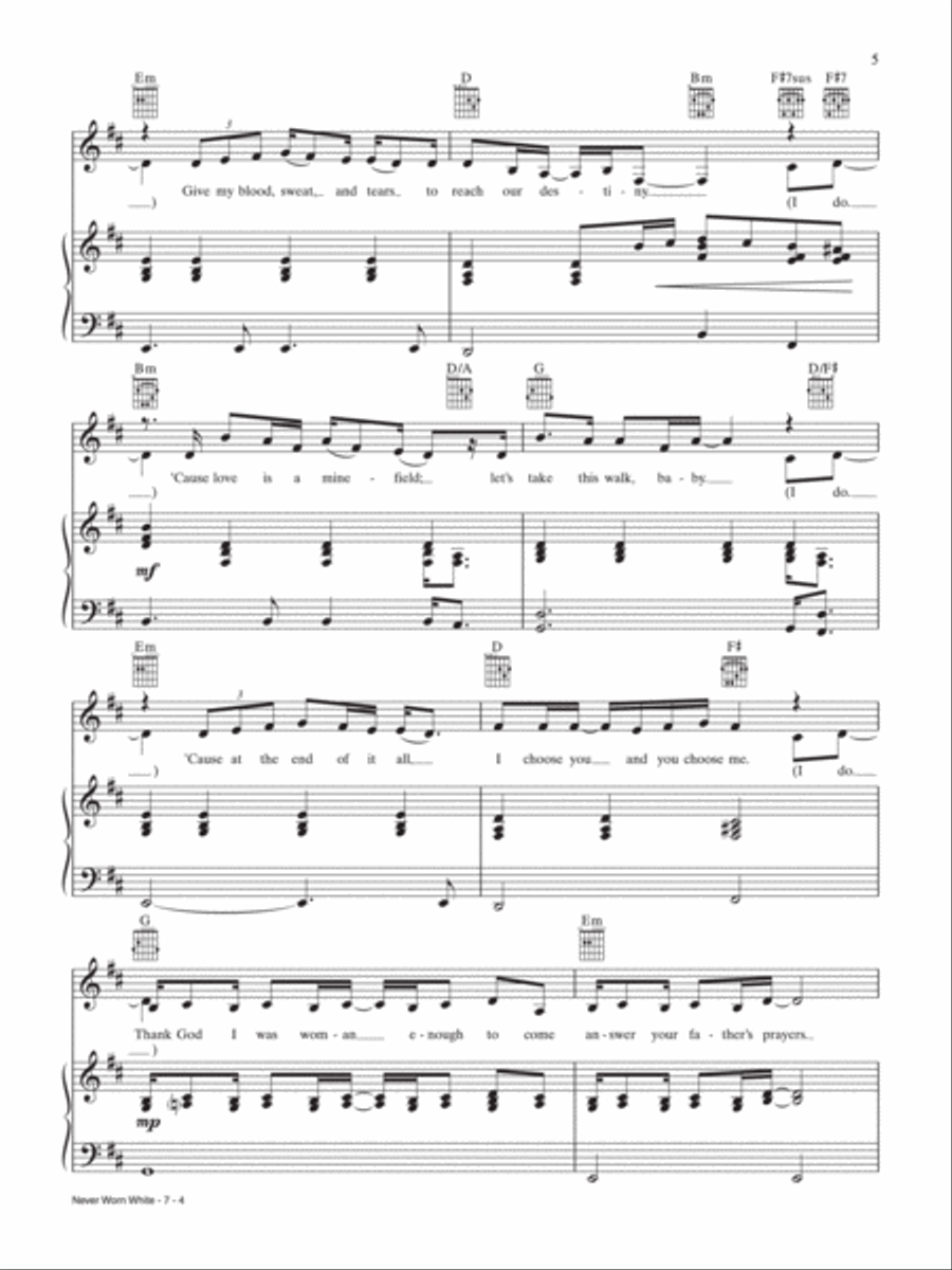 Never Worn White Piano, Vocal, Guitar scores gallery preview page 4