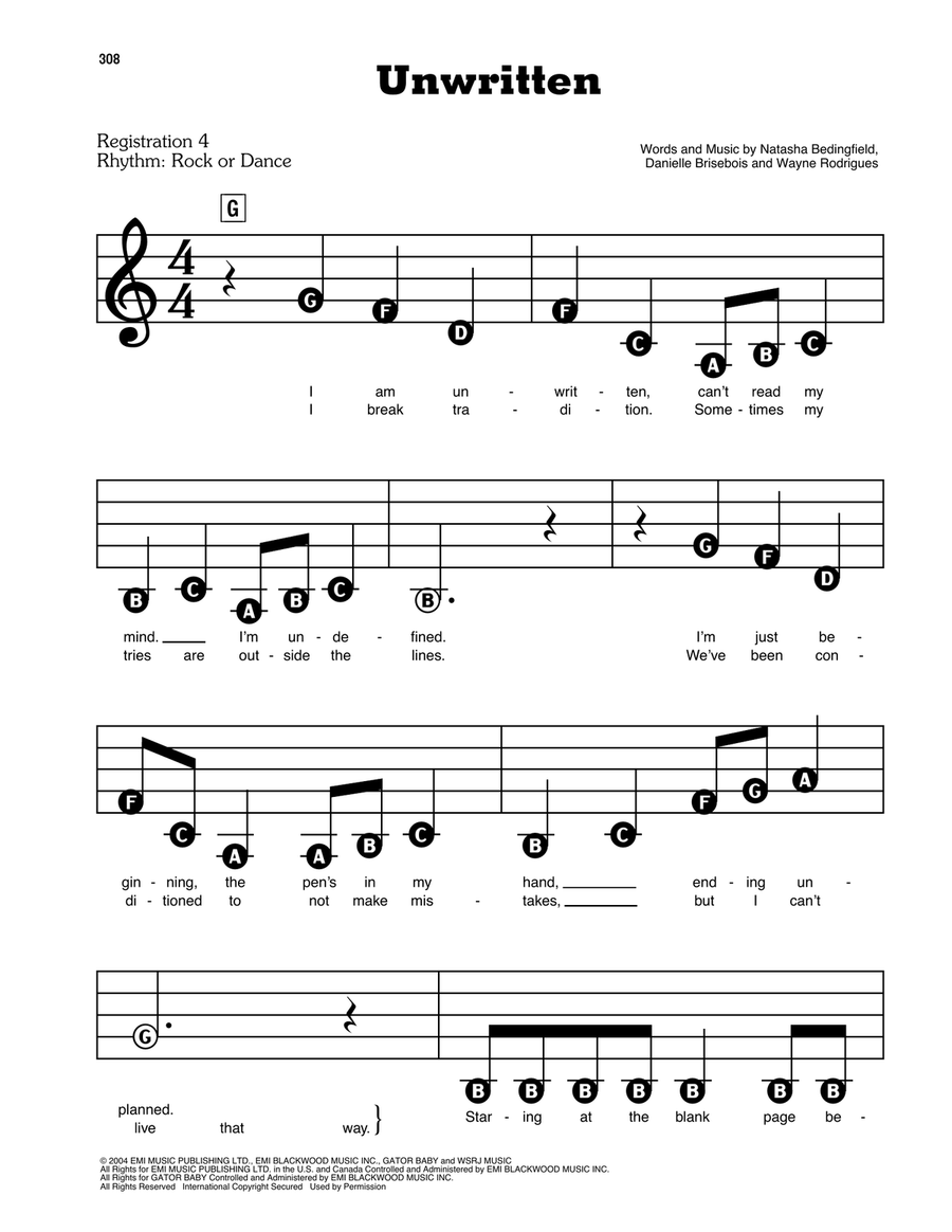 Unwritten Electronic Keyboard scores gallery preview page 1