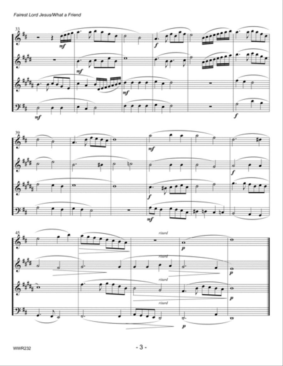FAIREST LORD JESUS/WHAT A FRIEND WE HAVE IN JESUS - Oboe (or Flute), Clarinet, Alto Sax & Bassoon Woodwind Quartet scores gallery preview page 3