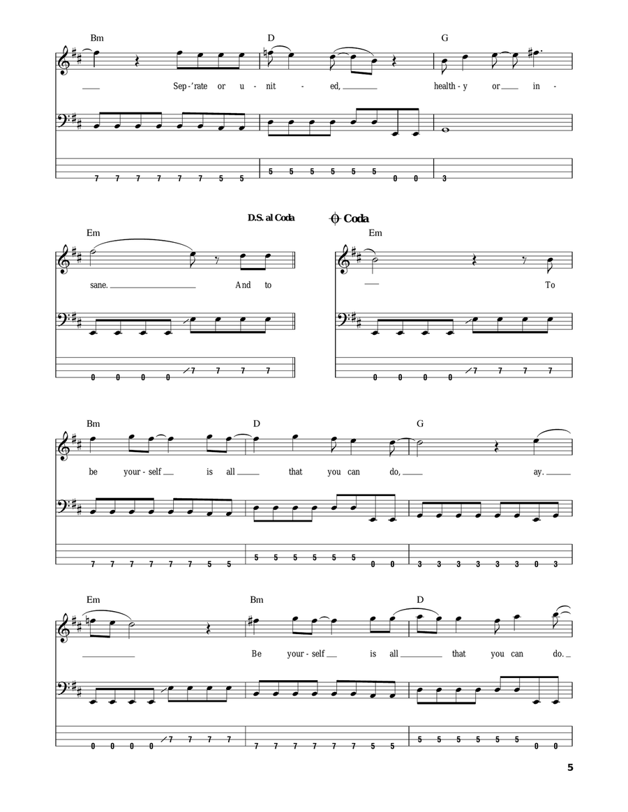 Be Yourself Bass Guitar Tablature scores gallery preview page 5
