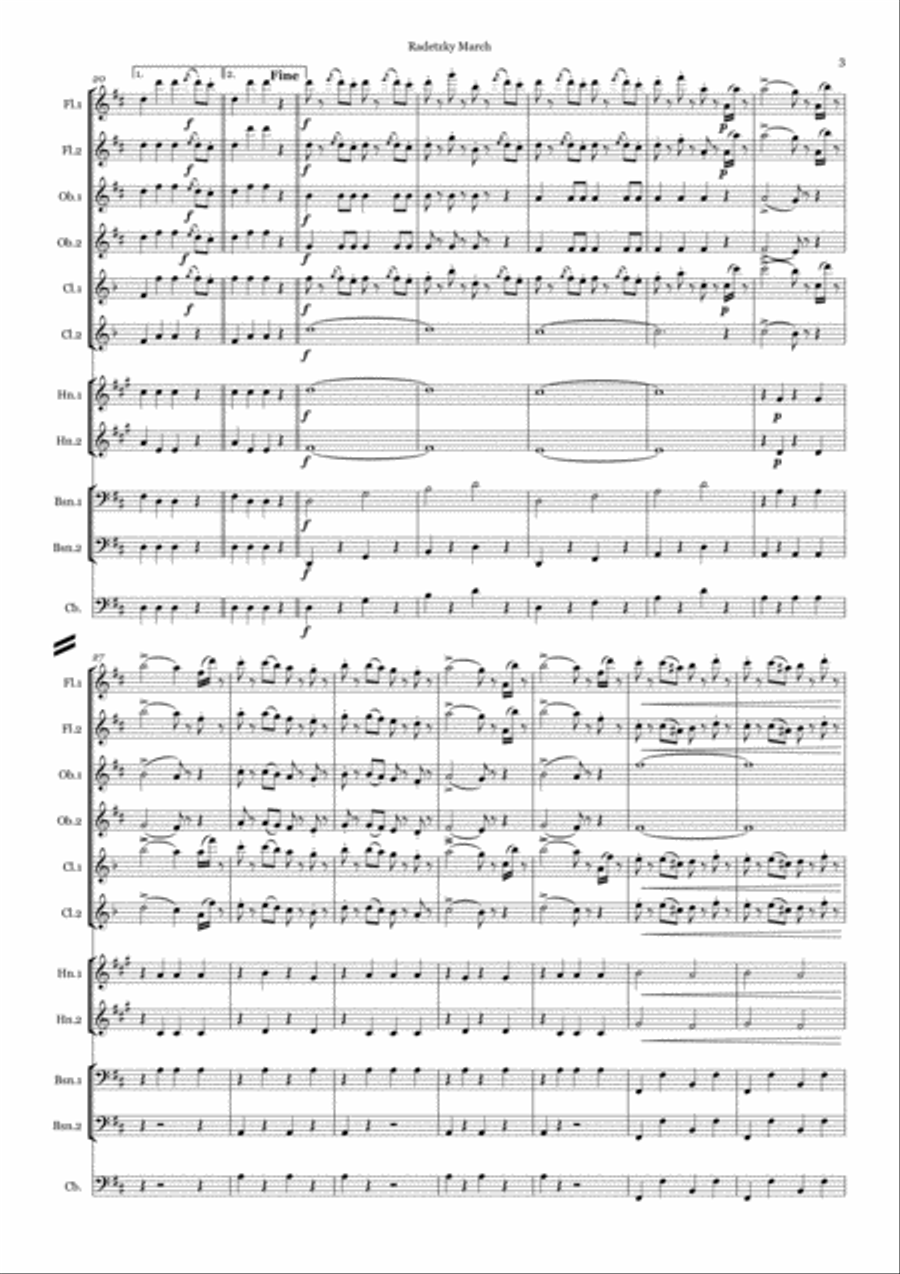 J Strauss: Radetsky March - wind dectet J Strauss: Radetsky March - wind dectet Woodwind Quintet scores gallery preview page 3