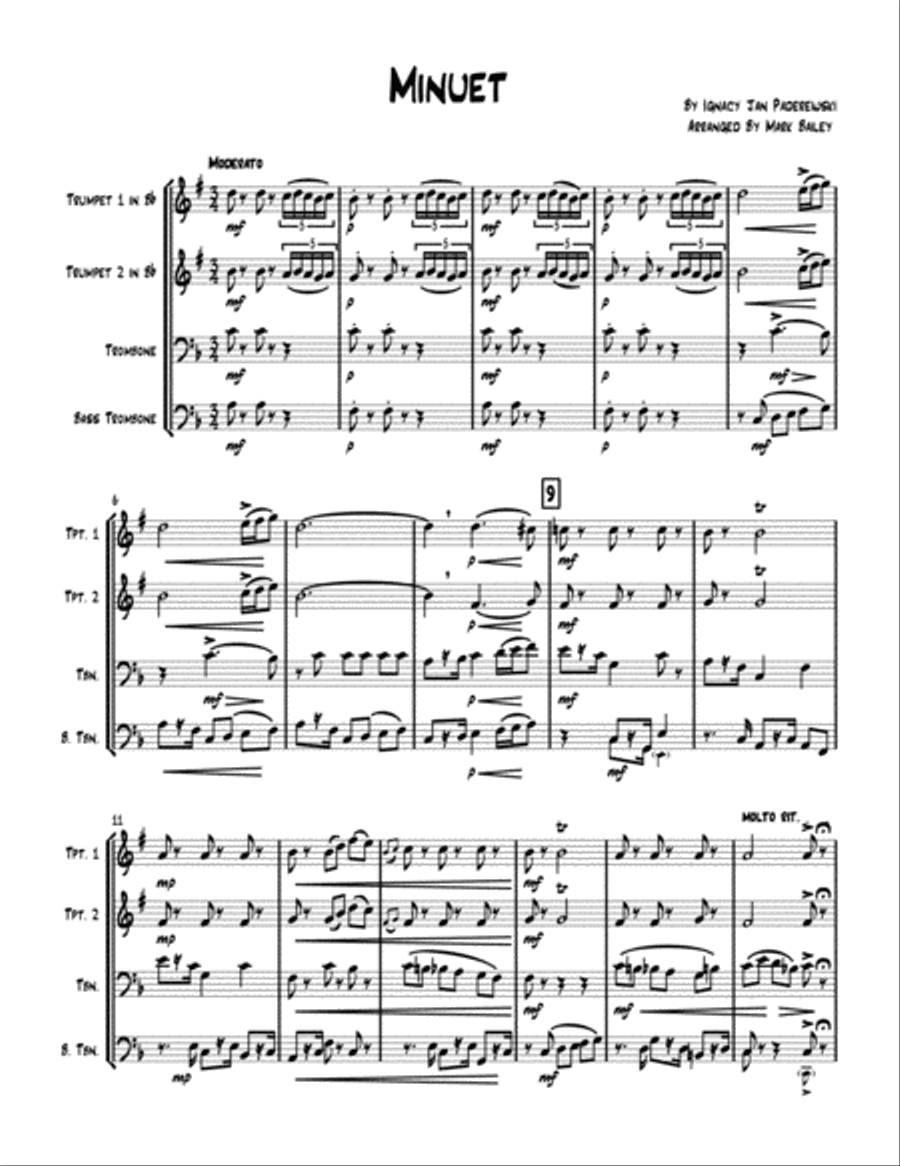 Minuet by By Ignacy Jan Paderewski (For Brass Quartet) Brass Quartet scores gallery preview page 2