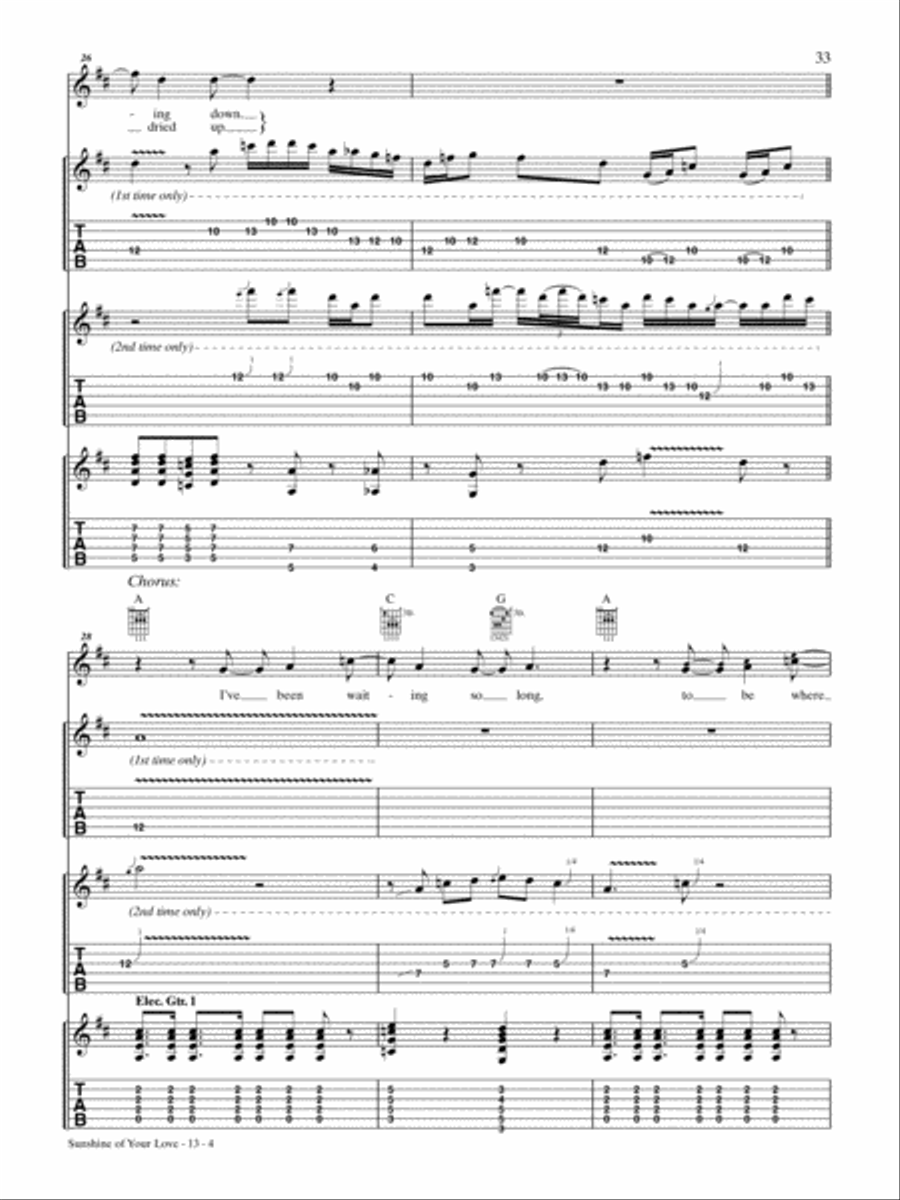 Sunshine of Your Love Guitar Tablature scores gallery preview page 4