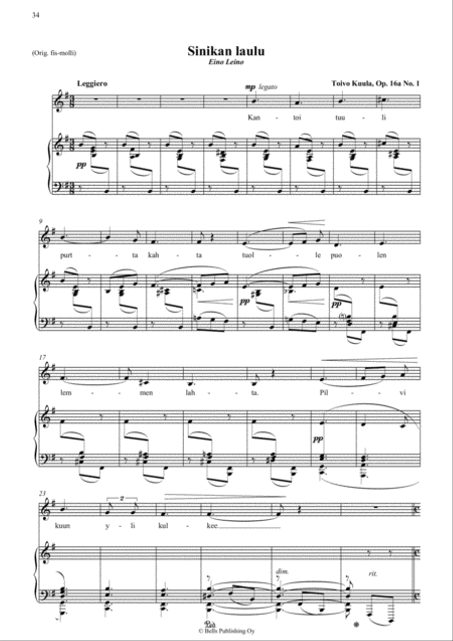 Sinikan laulu, Op. 16a No. 1 (E minor) Voice Solo scores gallery preview page 1
