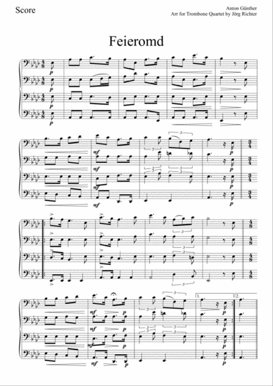 Feieromd (End of Work) - Traditional German Song for Trombone Quartet Brass Quartet scores gallery preview page 2