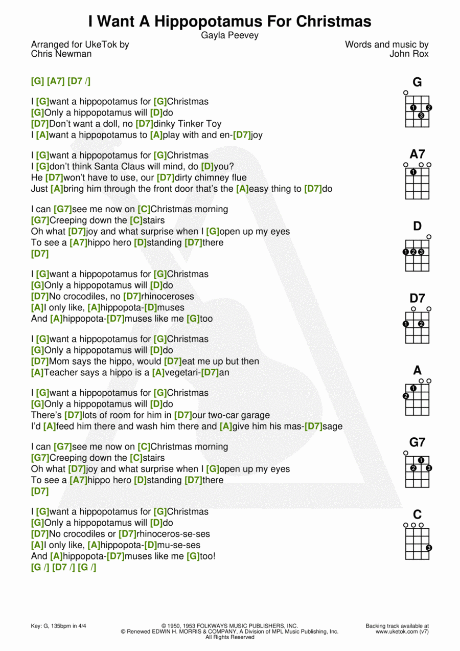 I Want A Hippopotamus For Christmas (hippo The Hero) Ukulele scores gallery preview page 1