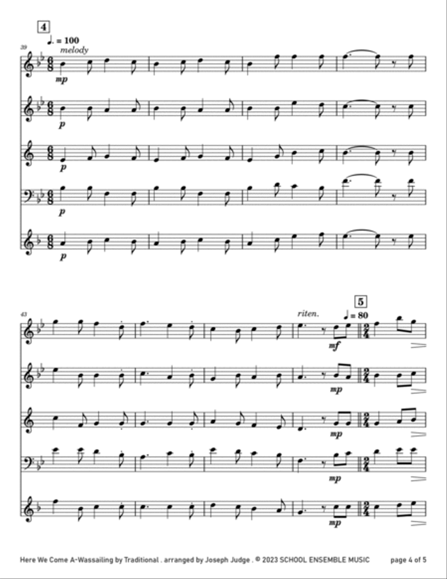 Here We Come A Wassailing for Woodwind Quartet in Schools Woodwind Quartet scores gallery preview page 4