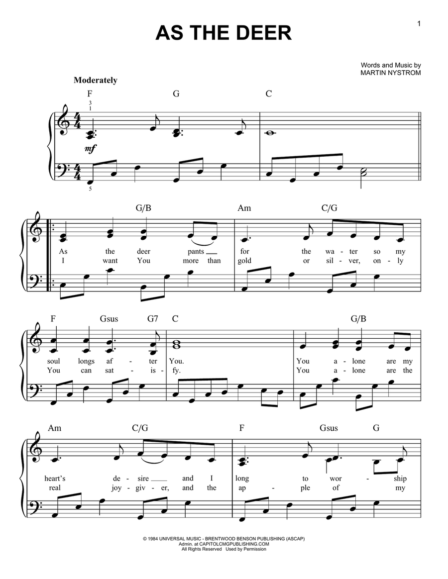 As The Deer Easy Piano scores gallery preview page 1