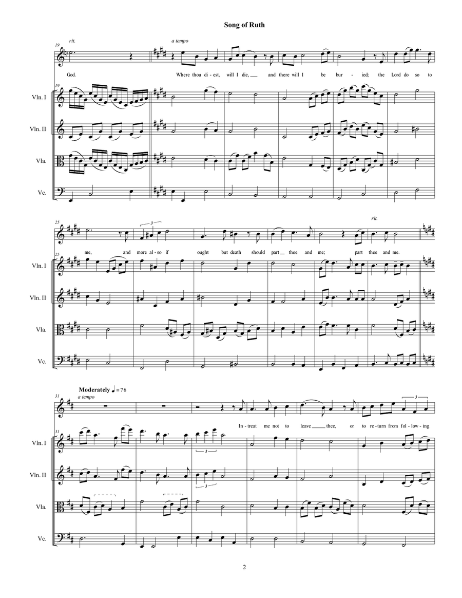 Song of Ruth (High Voice-piano and/or string quartet) Cello scores gallery preview page 6