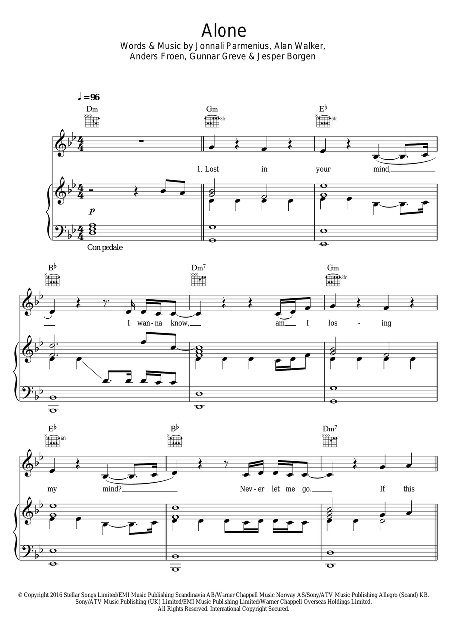 Alone Alone Piano, Vocal scores gallery preview page 1