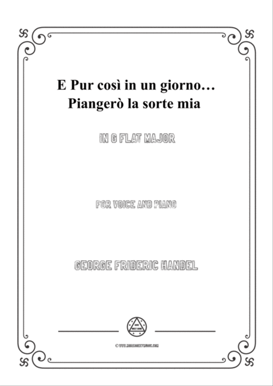 Book cover for Handel-E pur così in un giorno...Piangerò la sorte mia in G flat Major,for Voice and Piano