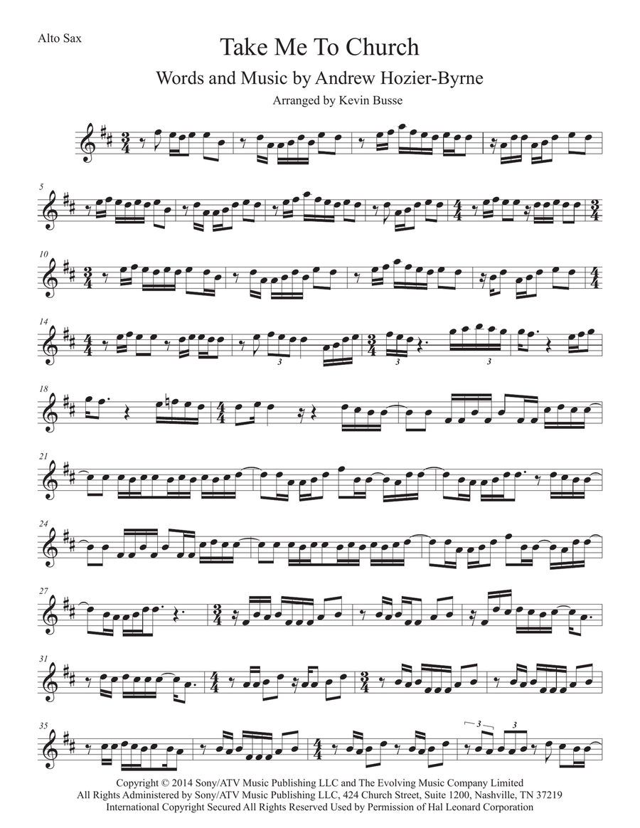 Take Me To Church Take Me To Church Alto Saxophone scores gallery preview page 1