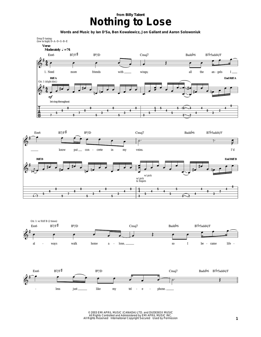 Nothing To Lose Electric Guitar scores gallery preview page 1