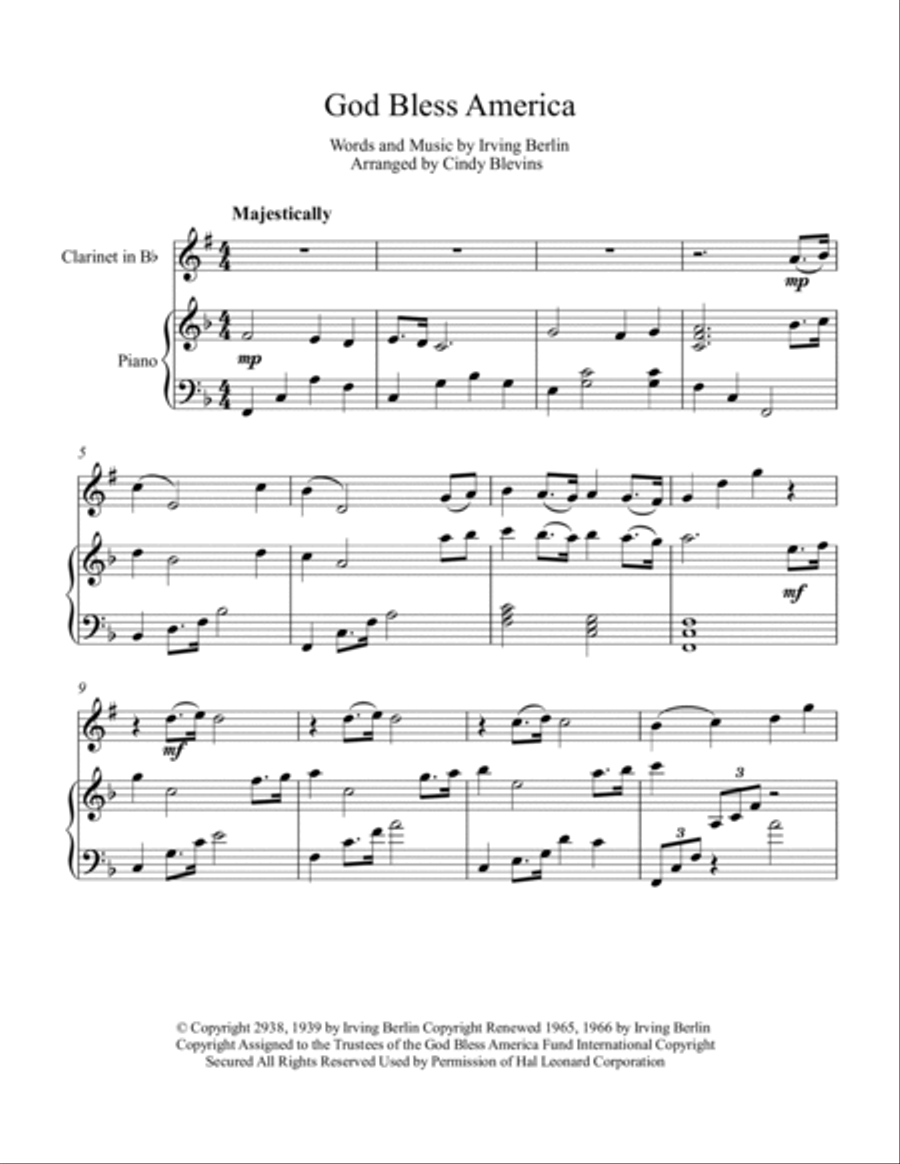 God Bless America B-Flat Clarinet scores gallery preview page 2