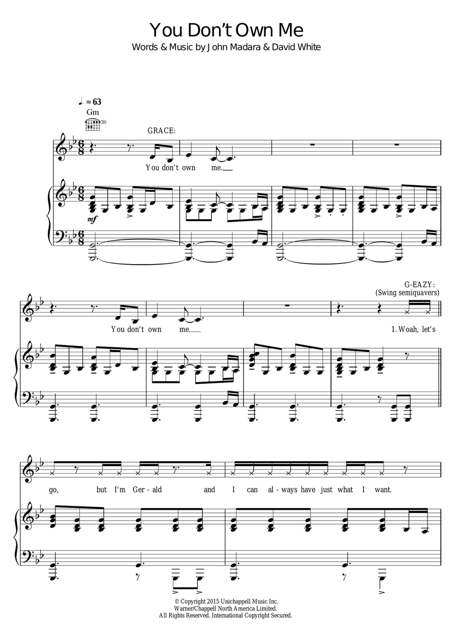 You Don't Own Me (featuring G-Eazy) Piano, Vocal, Guitar scores gallery preview page 1
