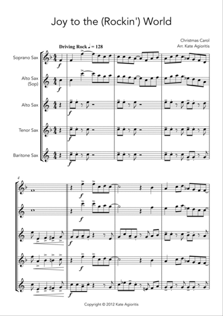 Joy to the (Rockin') World - Rock Carol for Saxophone Quartet Saxophone Quartet scores gallery preview page 3