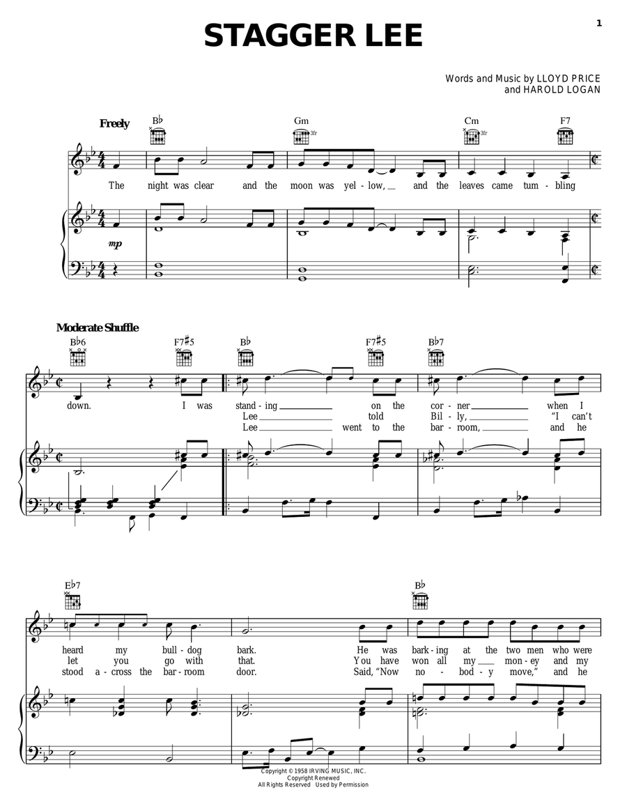 Stagger Lee Stagger Lee Piano, Vocal, Guitar scores gallery preview page 1