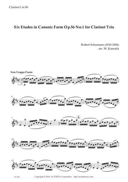Six Etudes in Canonic Form Op.56 No.1 for Clarinet Trio image number null