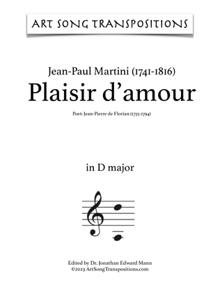Book cover for MARTINI: Plaisir d'amour (transposed to D major)