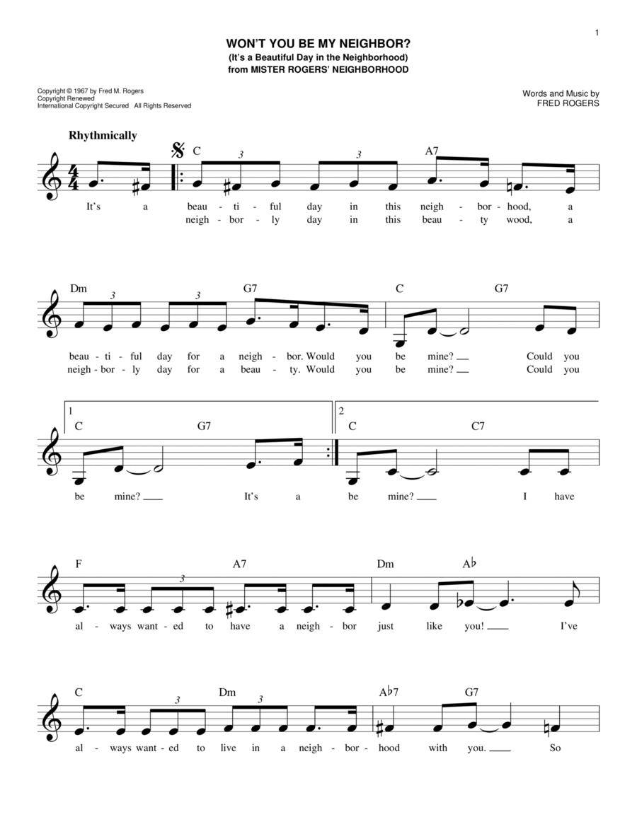 Won't You Be My Neighbor? (It's A Beautiful Day In The Neighborhood) Piano scores gallery preview page 1