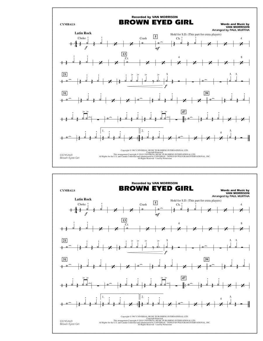Brown Eyed Girl - Cymbals Marching Band scores gallery preview page 1