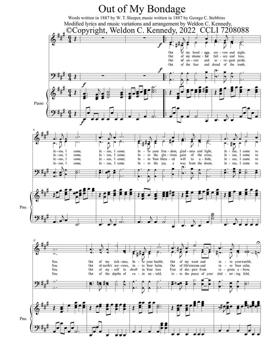 Out of My Bondage Piano, Vocal scores gallery preview page 1
