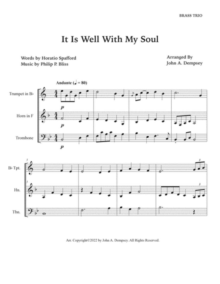 It Is Well With My Soul (Brass Trio): Trumpet, Horn in F and Trombone image number null