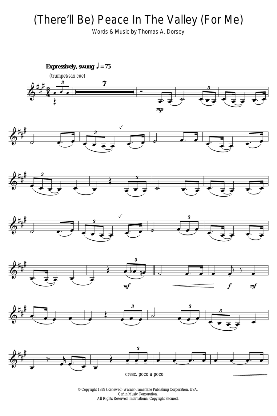 (There'll Be) Peace In The Valley (For Me) Clarinet Solo scores gallery preview page 1