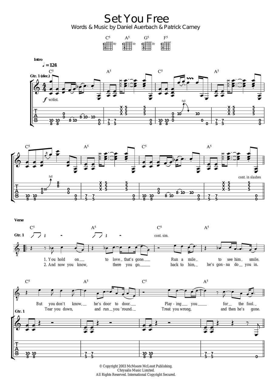 Set You Free Guitar Tablature scores gallery preview page 1