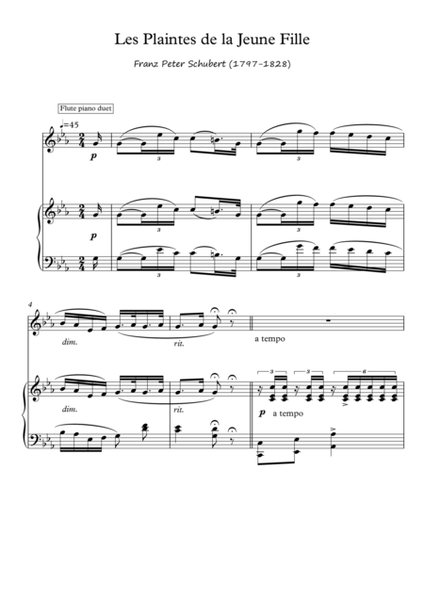 Les Plaintes Flute piano duet de Schubert image number null