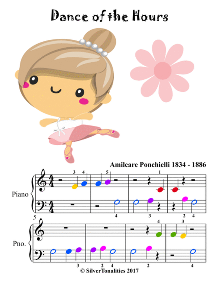 Dance of the Hours Beginner Piano Sheet Music with Colored Notation