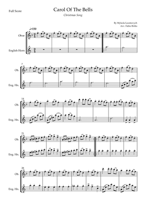 Carol Of The Bells (Christmas Song) for Oboe & English Horn Duo (D Minor)